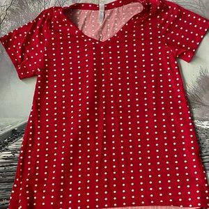 Red and white polka dot lularoe christy tee